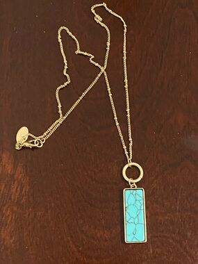 LOFT Gold-Tone Necklace with Turquoise Blue Rectangular Pendant